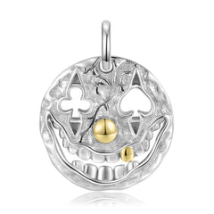 Hollow Poker Joker Face Round Pendant Silver Necklace