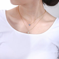 Devil's Eye Hamsa Palm with Zircon Double Silver Necklace for Women