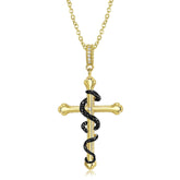 Black Snake Golden Cross Pendant Silver Necklace