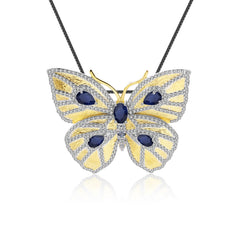 Colourful Gemstones Brooch Pendant Dual-use Design Butterfly Silver Necklace Pendant for Women
