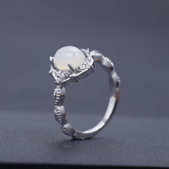 European Luxury Fashion Inlaid Natural Opal Jewelry Sterling Silver Ring for Women
