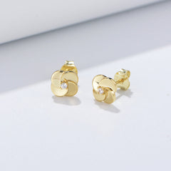 Four-leaf Clover Zircon Silver Studs Earrings for Women