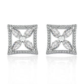 Marquise Zircon Four-leaf Clover Square Silver Studs Earrings for Women