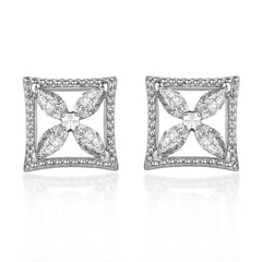 Marquise Zircon Four-leaf Clover Square Silver Studs Earrings for Women