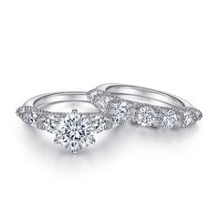 Round Zircon with Beading Zircon Silver Ring Set