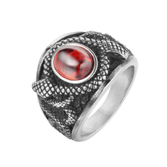 Double Python Snake Relief Oval Bead Titanium Steel Ring for Men