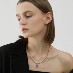 Infinite Symbol Pendant Zircon Tassel Splicing Silver Necklace