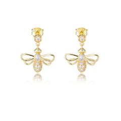 Hollow-out Zircon Bee Silver Drop Earrings for Women