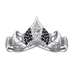Retro Style Black and Marquise Zircon Silver Ring