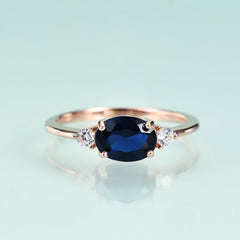 Classic Luxury S925 Sterling Silver Blue Gem Rose Gold Colour Ring