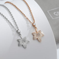 Zircon Maple Leaves Pendant Silver Necklace for Women
