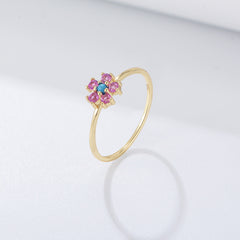 Turquoise with Zircon Flower Sterling Silver Ring