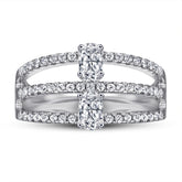 Three Layers with Double Oval Zircon Modern Split Shank Silver Ring