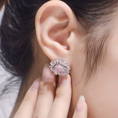 Petals Halo Rectangle Pink Zircon Stud Earrings