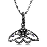 Halloween Black Skeleton Moth Pendant Silver Necklace