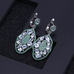 European Luxury Style Inlaid Natural Topaz Irregular Oval Shape Silver Drop Earrings for Women