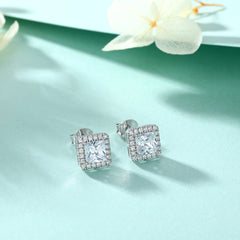Princess Cut Zircon Soleste Halo Silver Studs Earrings for Women