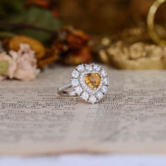 Luxury Halo Heart Shape Natural Yellow Crystal Ring