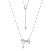 Zircon Bow Knot Pear Shape Sky Blue Topaz Sterling Silver Necklace