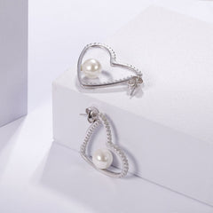 Love Shape with Natural Fresh Water Pearl Silver Hoops Earrings for Women