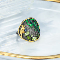 New Natural Peridot Gemstone Ring S925 Silver Ring for Women