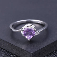 Fashion Design Inlaid Natural Amethyst Love Silver Ring for Women