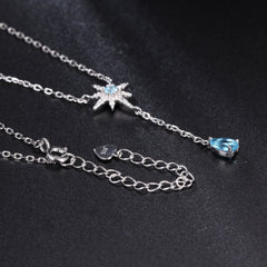 French Romantic Luxury Creative Design Inlaid Natural Topaz Star with Pear Drop Pendant Necklace for Women