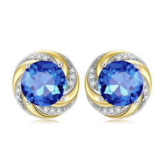 Vortex Round Shape Blue Zircon Silver Stud Earrings