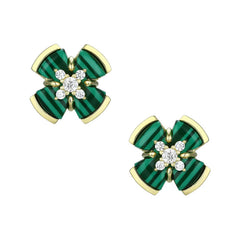 Malachite Windmill with Zircon Silver Studs Earrings for Women