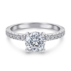 Four Prongs Round Zircon Solitaire Silver Ring for Women