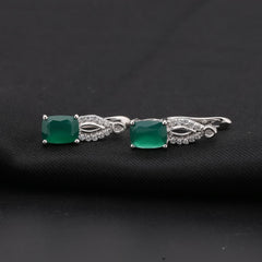 European Natural Green Agate Rectangle Silver Studs Earrings for Women