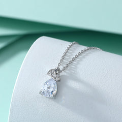Leaf Pear Drop Zircon Pendant Silver Necklace for Women