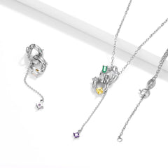 Unlimited Symbol Design Pendant Zircon Tassel Silver Necklace