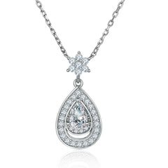 Water Drop Halo Pear Shape Zircon Pendant Sterling Silver Necklace