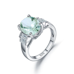 Natural Crystal Oval Shape Cathedral Silver Ring for Women