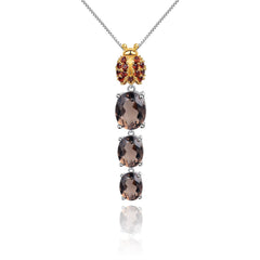 Insect Element Personality Design Natural Colourful Gemstone Pendulous Pendant Silver Necklace for Women