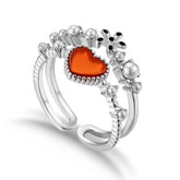 Heart Flower Double Layers Silver Ring for Women