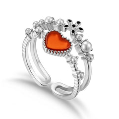 Heart Flower Double Layers Silver Ring for Women