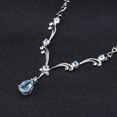European Premium Luxury Design Inlaid Natural Topaz Pendant High-grade Sweater Chain Sterling Silver Necklace for Women