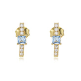 Geometric Square Blue Zircon Silver Studs Earrings for Women