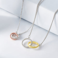 Double Bicolor Wheat Leaf Circle Clasp Silver Necklace for Women