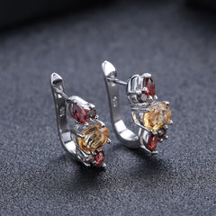 European Natural Colourful Gemstones Silver Studs Earrings for Women