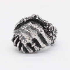 European and American Personalized Vintage Handshake Ring for Men, Titanium Steel Jewelry