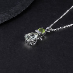 Luxurious Fashion Design Inlaid Natural Crystal Creative Cat Pendant Silver Necklace for Women