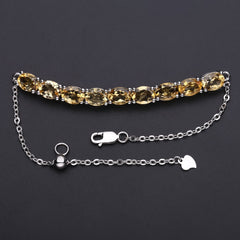 Row of Oval Natural Yellow Crystal Silver Bracelet