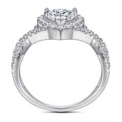 Heart Zircon Soleste Halo Modern Split Shank Silver Ring for Women
