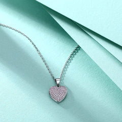 Full Pink Zircon Heart Pendant Silver Necklace for Women