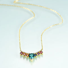 Luxury Temperament Style Inlaid Colourful Nanometer Stone Water Droplet Pendant Plated Gold Silver Collarbone Necklace for Women
