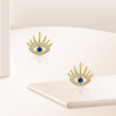 Devil's Eye with Blue Zircon Silver Studs Earrings for Women