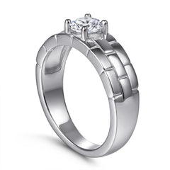 Round Zircon Watch Chain Silver Ring